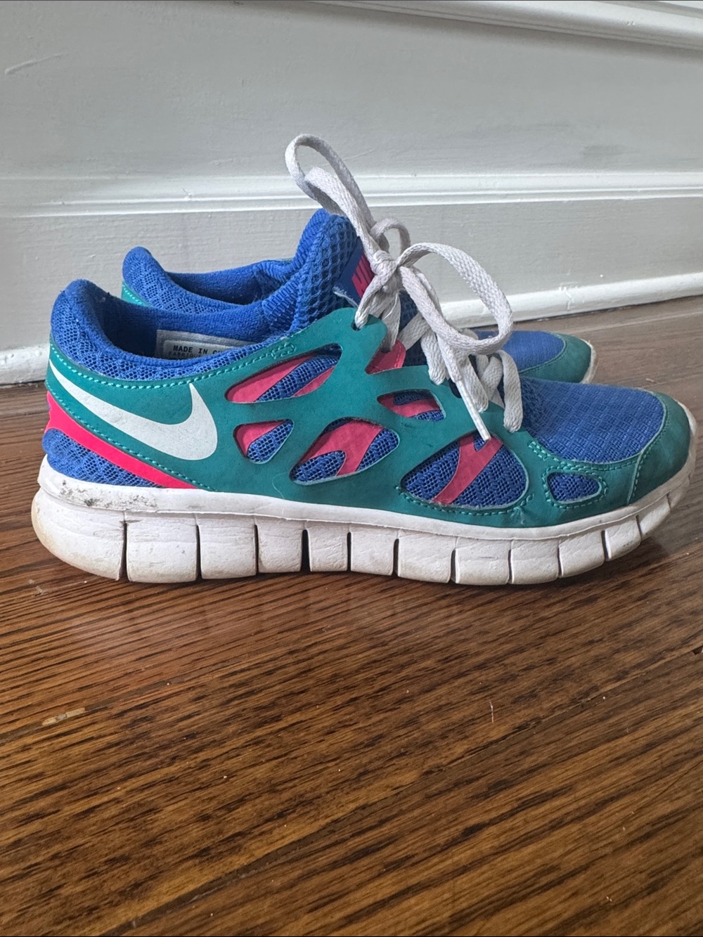 Nike Kids Blue Teal Sneakers with Pink Accents